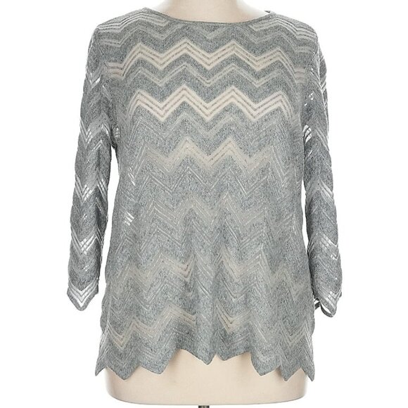 Travelers by Chico's Sz 3 (XL) Semi-Sheer Zig-Zag Hem Pullover Sweater - Picture 2 of 11